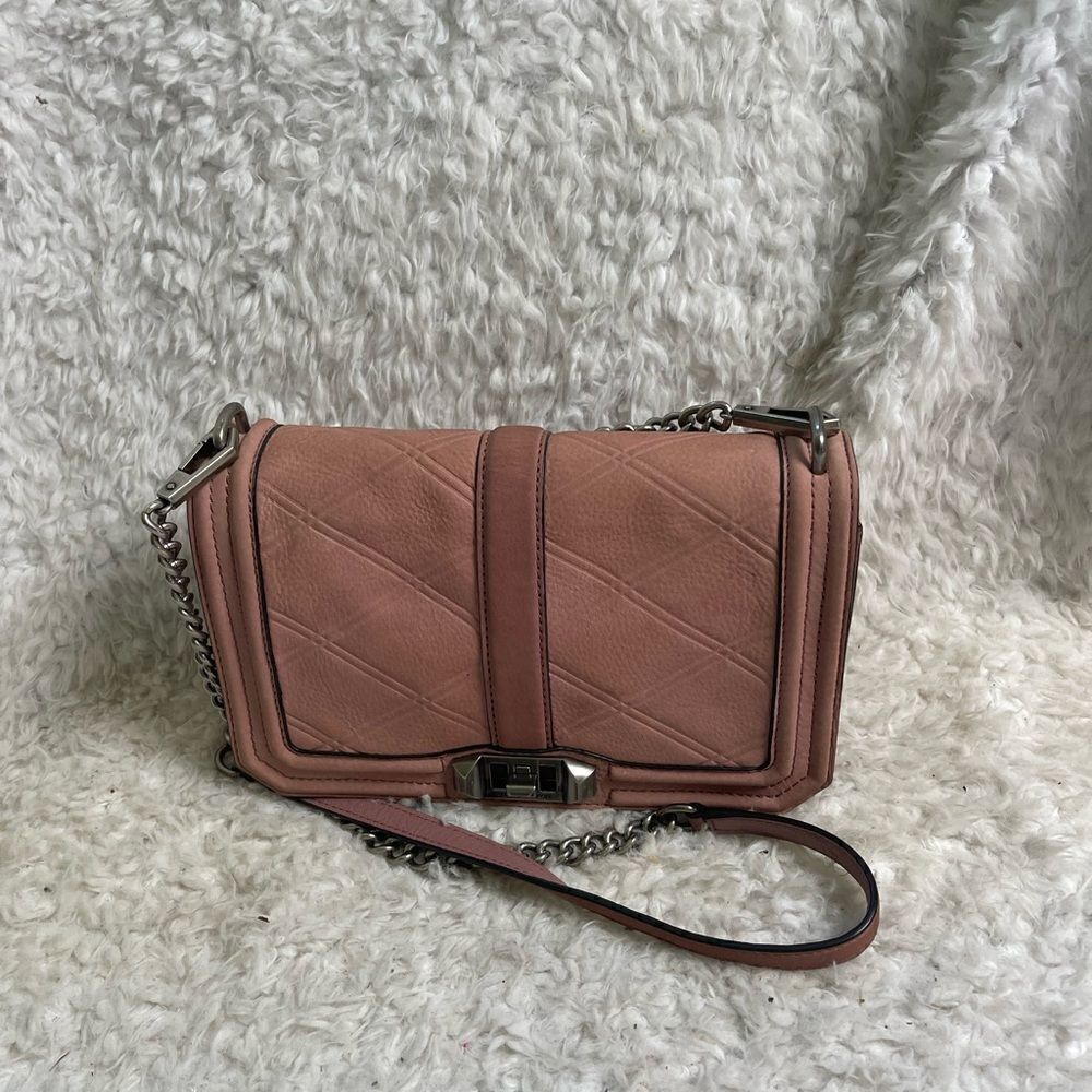 Rebecca Minkoff Chevron Love leather Quilted pink Crossbody Bag .